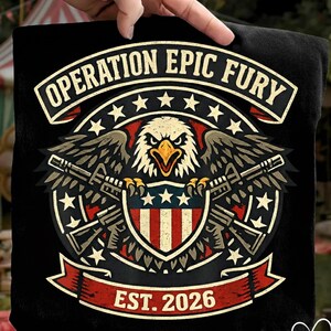 Diseño de camiseta digital PNG del Escuadrón Militar Águila Patriótica, Operación Épica Furry, Gráfico vintage estadounidense