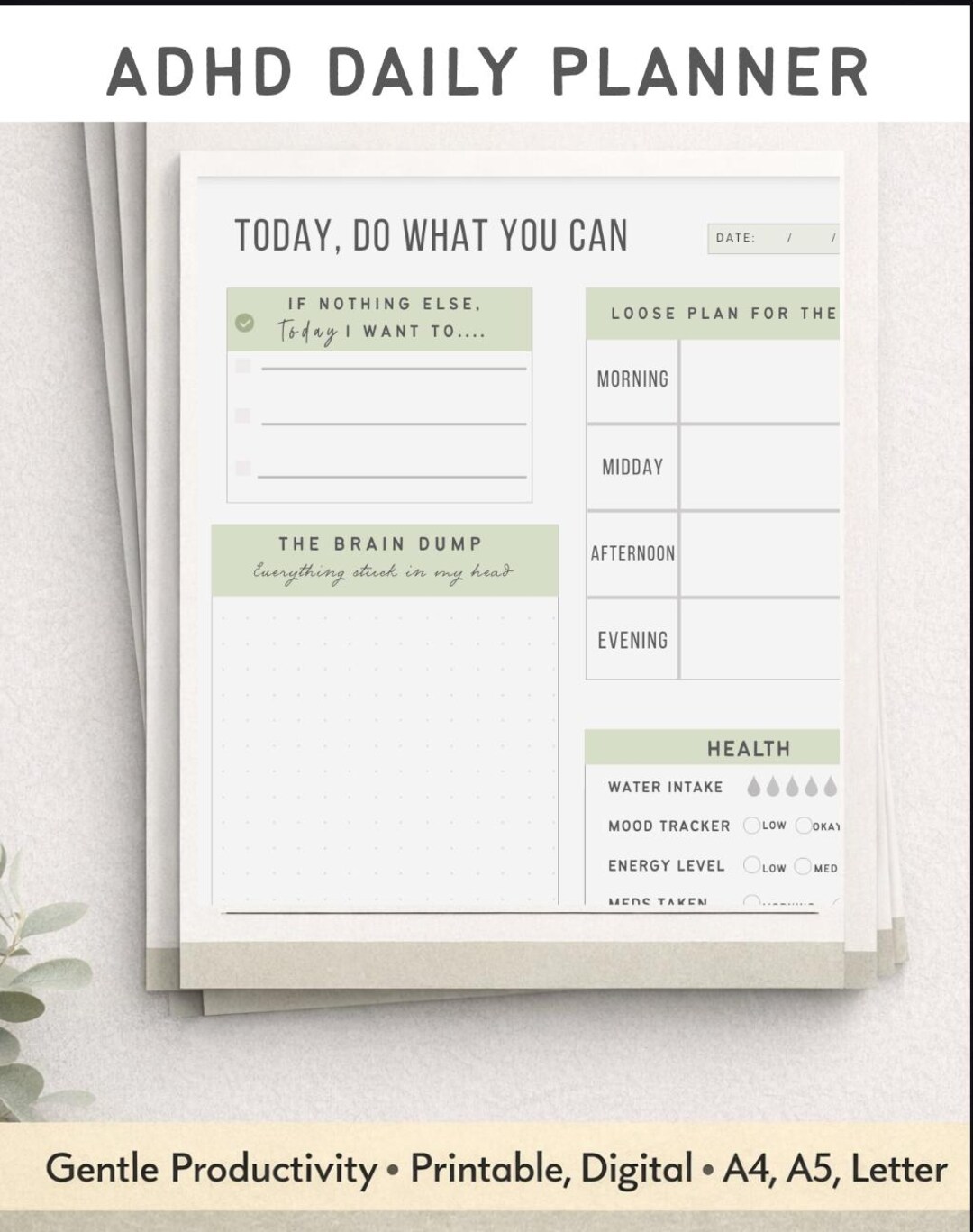 ADHD Daily Planner | Neurodivergent Friendly, Focus Keeper (PDF ...