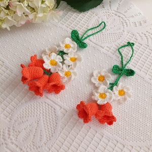 Crochet Car Mirror Decor, Flower Car Hangings, Daisies Charm