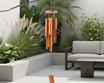 Bamboo Wind Chimes Outdoor with Circle Top | Deep Tone Soothing Sound | Wooden Handmade Wind Chimes | Gift for Mom Grandma Women |  Natural