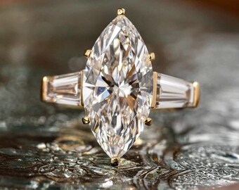 3CT Marquise Cut Moissanite Ring Förgyllt Sterling Silver Statement Smycken