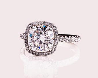 Kuddslipad Moissanit Brudring 3CT Halo Statement Smycken Sterlingsilver