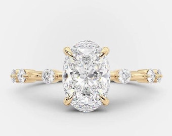 Ovalslipad Moissanitförlovningsring 3CT guldpläterad sterlingsilver Statement-smycken