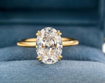 Ovalslipad Moissanit Löftesmycken 3CT Halo Brudring Förgylld Lyx