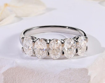 Ovalslipad Moissanit Vigselring 2.5TCW Sterlingsilver Jubileumssmycken