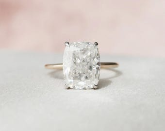 Kuddslipad Moissanit Halo Ring 3CT Förgyllt Sterlingsilver Statement Smycken