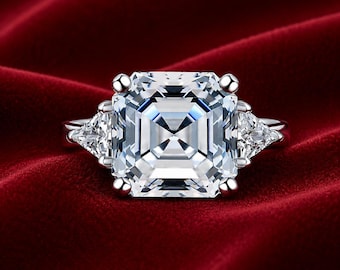 Asscher-slipad moissanitring 5CT Halo Statement-smycken i sterlingsilver, brudgåva