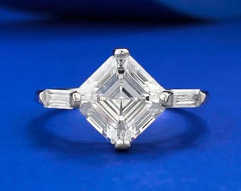Asscher-slipad moissanitring 3 karat iögonfallande smycken med accentdiamanter i silver