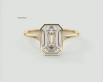 Smaragdslipad Moissanitring 2CT Förgylld 925 Sterlingsilver Statement-smycken