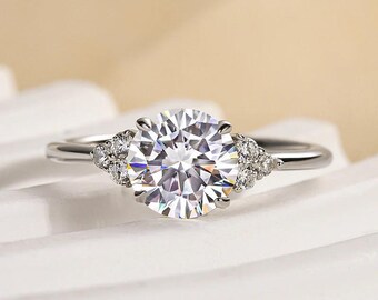 Rund Moissanit Halo Ring 1,5 karat Sterlingsilver Statement-smycken
