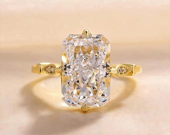 Strålande slipad moissanitring i 5 karat guldpläterad sterlingsilver, lyxiga smycken