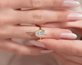 4CT Oval Cut Moissanite Engagement Ring, Gold Plated 925 Silver, Hidden Side Stones, Bridal Jewellery