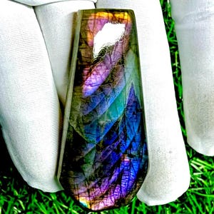 Natural Labradorite Coffin Cabochon: Purple Blue Flash Statement Pendant Stone