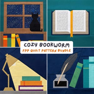 FPP-quiltpatronen leesgrage cadeaubundel foundation paper piece block knus leeshoekje Dark Academia Aesthetic BookTok Merch Book Lover