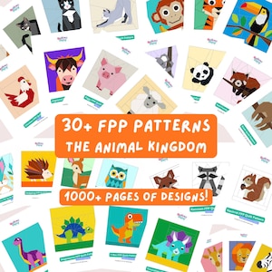 Animal Kingdom Quilt Pattern Bundle FPP Foundation Paper Piecing 32 Blocks Sewing PDF Safari Jungle Farm Woodland Dinosaur Cat Owl Beginner
