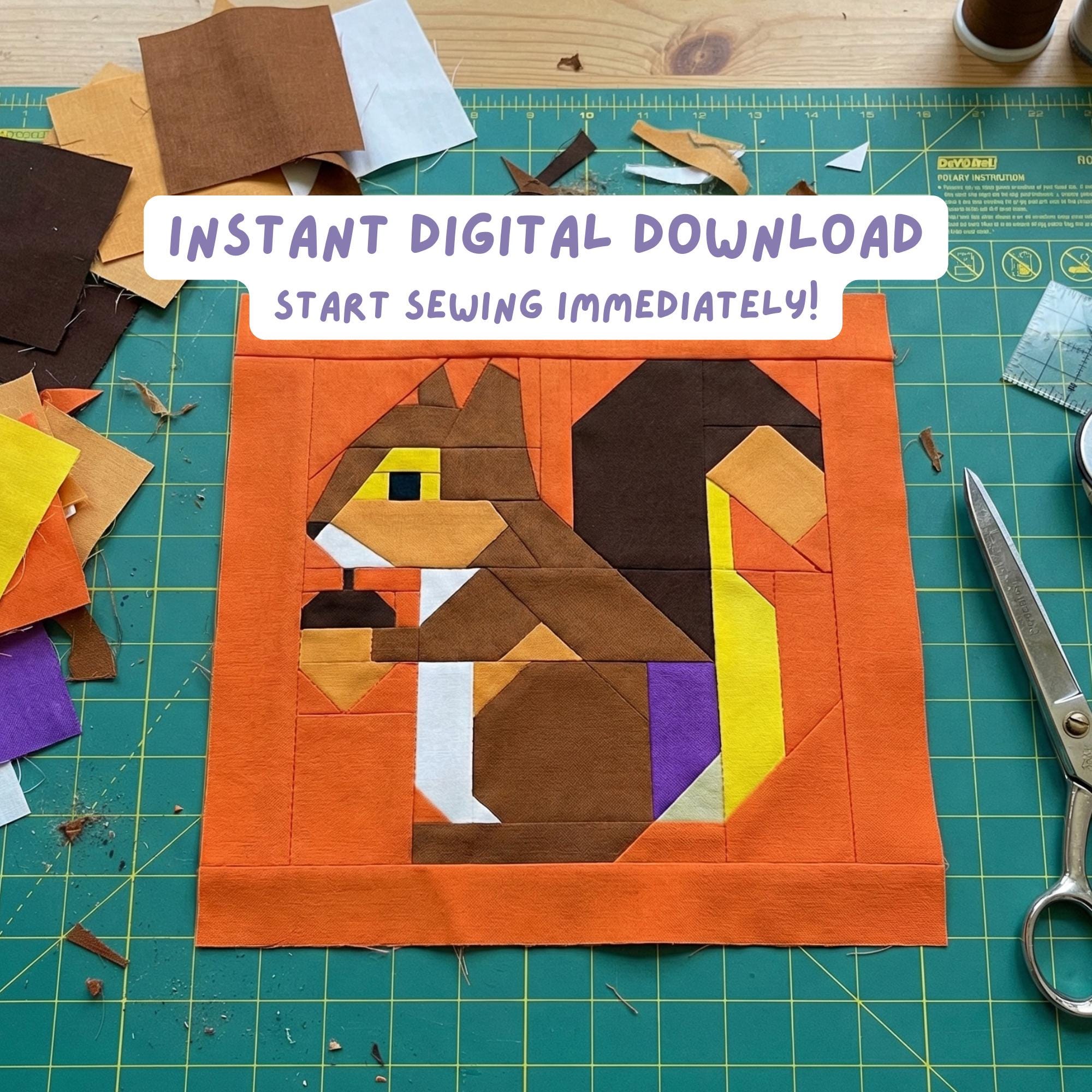 Squirrel Applique Block Pattern Modern Woodland Squirrel Quilt Pattern Foundation Paper Piecing Block ...