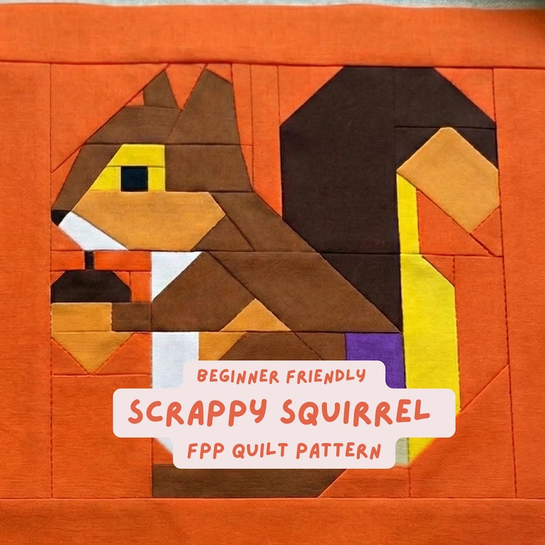 Squirrel Applique Block Pattern Modern Woodland Squirrel Quilt Pattern Foundation Paper Piecing Block ...