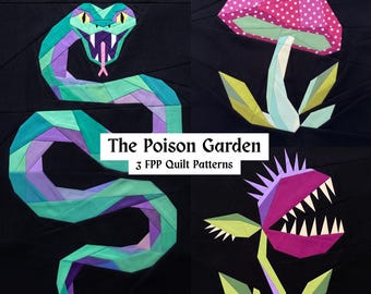 Poison Garden Quilt Pattern Bundle Modern FPP Foundation Paper Piecing Block Sewing Pattern Snake Mushroom Venus Flytrap Witchy Goth Nature