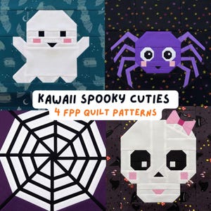 Kawaii Halloween Quilt Pattern Spooky FPP Bundle Foundation Paper Piecing Block Coquette Ghost Skull Spider Web Sewing Pattern Beginner