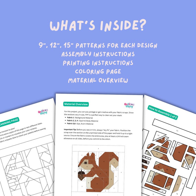 Modern Woodland Squirrel Quilt Pattern Foundation Paper Piecing Block ...