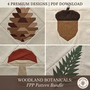 Woodland Botanical Quilt Pattern Bundle Foundation Paper Piecing Cottagecore FPP Block Nähanleitung Pilz Farn Eichel Tannenzapfen Herbst PDF