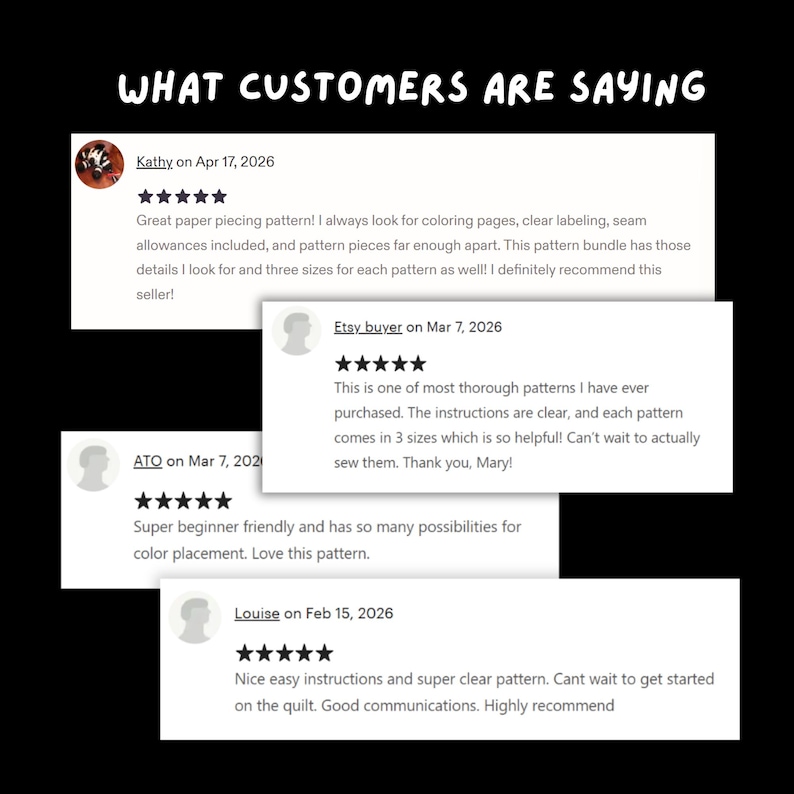 May include: Image featuring customer reviews for a product, with the text "WHAT CUSTOMERS ARE SAYING" at the top. The reviews are in white boxes with black text, and include star ratings and dates.