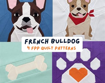 Paquete de patrones de patchwork FPP de bulldog francés, patrón de costura de bloques de patchwork de papel para perros, patrón de pata de cachorro, animal, patchwork PDF, regalo para mamás perrunas