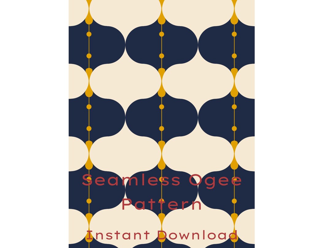 Retro Mid Century Modern Digital Paper Ogee Seamless Pattern Navy Gold ...