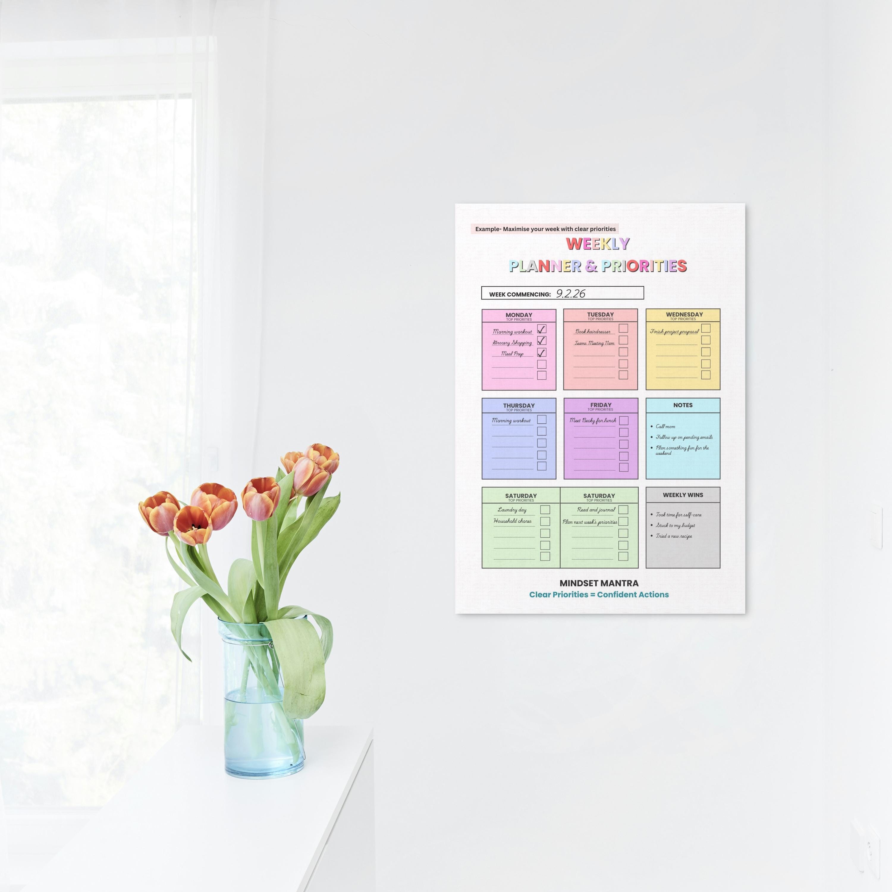 Colorful Weekly Planner Printable | Priorities & Top Tasks (PDF ...