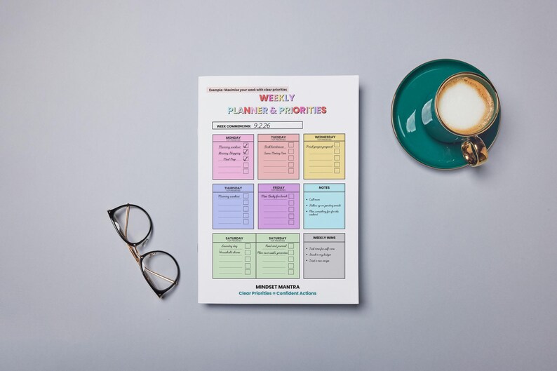 Colorful Weekly Planner Printable | Priorities & Top Tasks (PDF ...