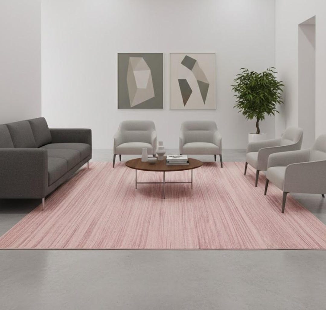 Pink Pattern Minimal Pink Abstract Tufted Rug – Minimal Stripe Pattern Wool Rug, Modern ...