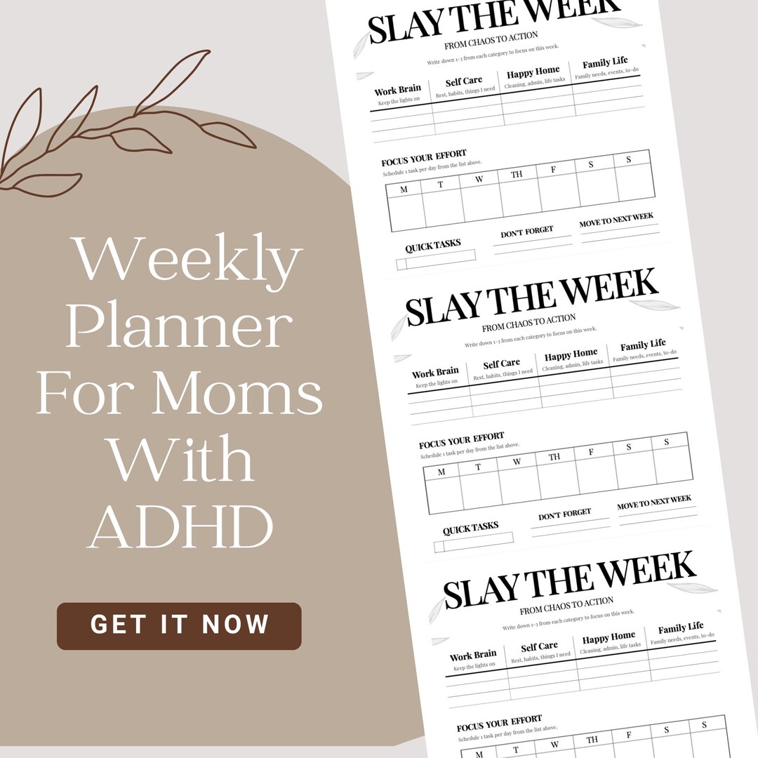 ADHD Weekly Planner for Moms, Minimalist Focus, Task Organizer (instant ...