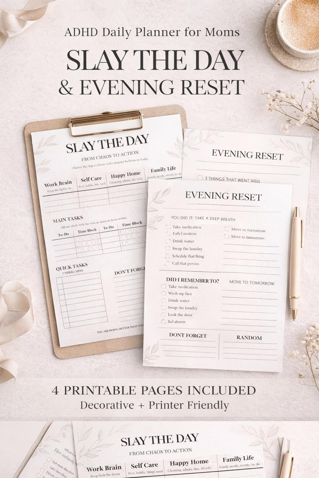 ADHD Daily Planner for Moms, Focus Time Blocking Worksheet (instant ...