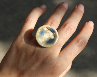 statement ceramic ring, chunky ceramic ring, handmade round ceramic ring, funky ceramic ring abstract shape, 4.5 size,handmade ring