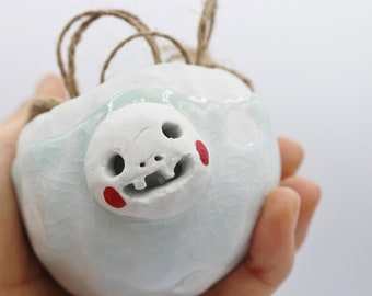 ghost planter with hanger, ceramic pot handmade, kodama planter pot, hanging cactus planter, hanging face planter,studio ghibli decor