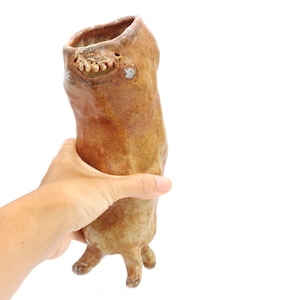 Handmade Ceramic Ghost Planter: Soda Fired Pottery with Feet
