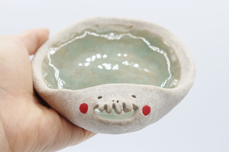 handmade face spoon rest ceramic, spoon rest unique, spoon rest for stove, cute spoon holder ceramic, ring dish, trinket dish, trinket tray image 2