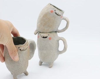 left handed espresso mug white, ghost mini ceramic mug, small ceramic face mug, coffee mug, ghibli mug , people mug, studio ghibli mug