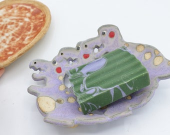 Dinosaur Ceramic Soap Dish with Draining Tray: Jurassic Decor