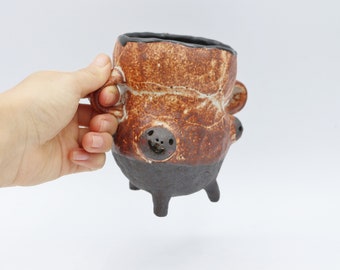 ghost mug, skull mug, ghibli mug handmade, coffee mug pottery handmade, mug with face, mug for gift, cartoon mug, small mug, studio ghibli