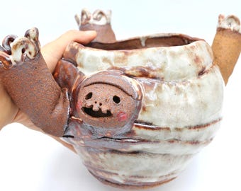Handmade Ceramic Head Planter: Arm Babies Cactus Pot, Studio Ghibli Decor