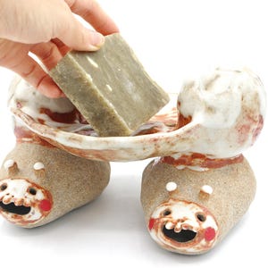 Land snail sculture ceramic soap dish with drain kitchen decor bathroom decor studio ghibli decor sponge holder sponge made in USA