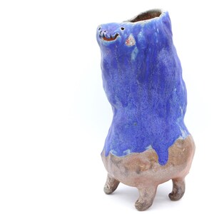 Maceta fantasma azul: maceta kodama de cerámica hecha a mano, cocida con soda