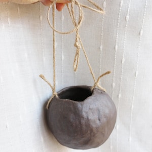 brown orb planter with hanger,handmade hanging planter pot,hanging plant,wall planter indoor, ceramic orb wall planter,made in USA