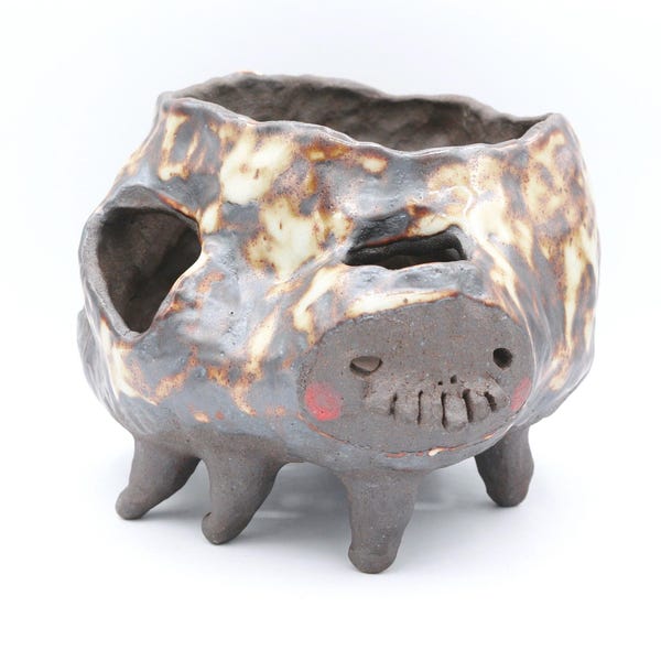 Handmade Ceramic Teeth Creature Planter: Multi Plant Pot, Studio Ghibli Decor