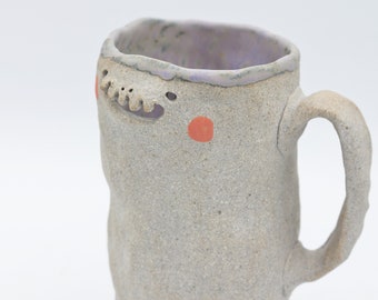 left handed ghost mug,ghibli mug handmade, coffee mug pottery handmade, mug with face, mug for gift, cartoon mug, small mug, studio ghibli