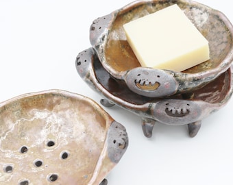 Keramik Seifenschale mit Ablauf,Schwamm Halter für Küchenspüle,Seifenschale,Seifenschale,Löffel Ablage