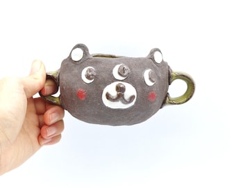 handmade ceramic mug,ceramic animal mug, pottery mug, mug handmade, stoneware mug, face mug ceramic, bear mug two handle, made in USA
