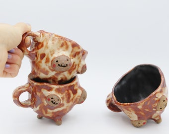 ghost mug, skull mug, ghibli mug handmade, coffee mug pottery handmade, mug with face, mug for gift, cartoon mug, small mug,studio ghibli