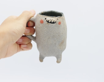 right handed espresso mug white, ghost mini ceramic mug, small ceramic face mug, coffee mug, ghibli mug , people mug, studio ghibli mug
